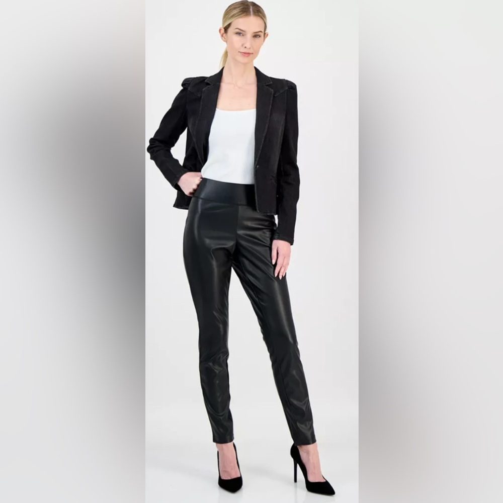 INC Women’s Black Faux Leather Elastic Waist Leggings Pants Size 14 NWOT